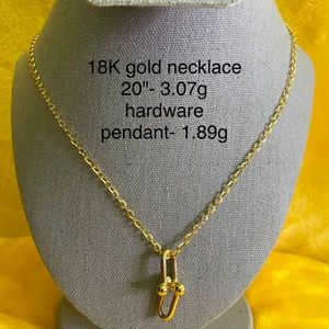 18K yellow gold necklace with hardware pendant. 20" long and 4.97 grams